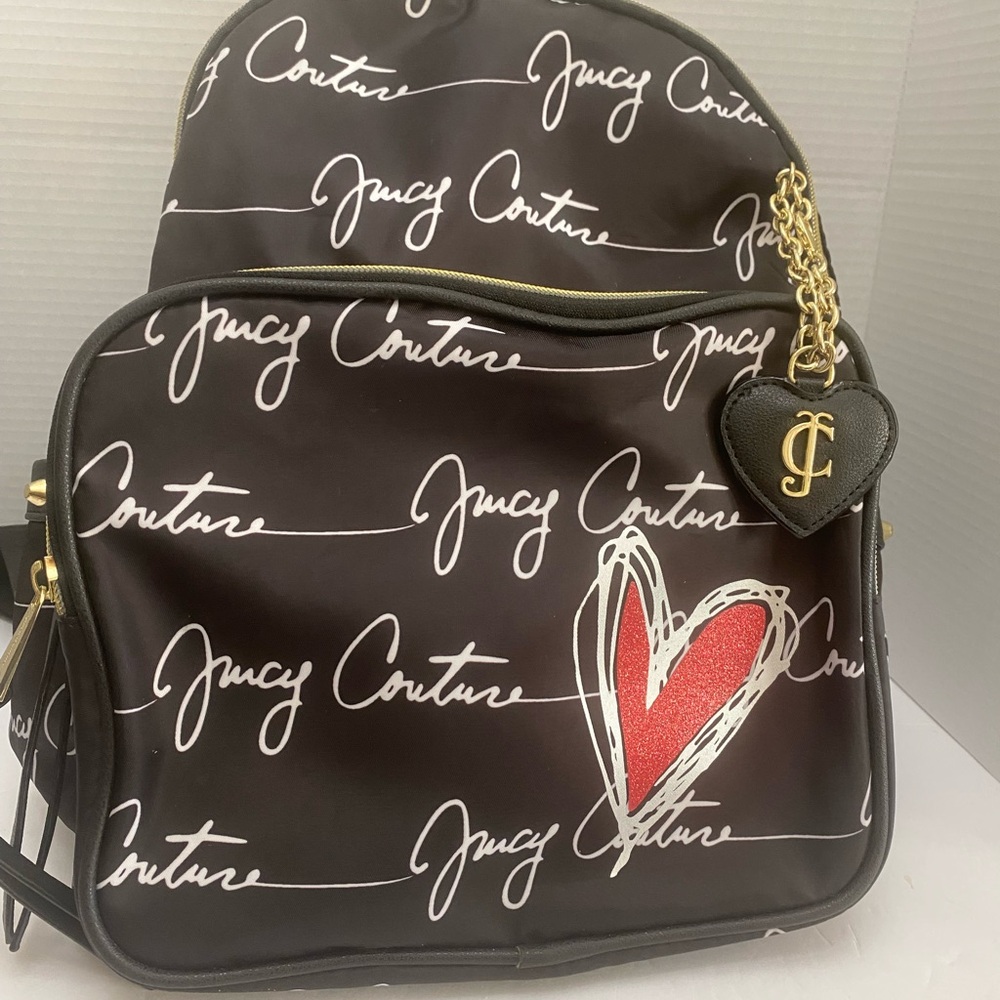 Juicy Couture Black and Red Backpack with Gold Accents